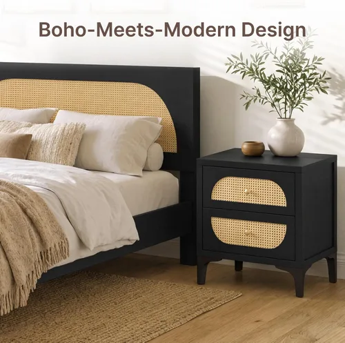 Vista 7 de KISLOT 22'' Rattan Night Stand with 2 Drawers, USB Charging Station