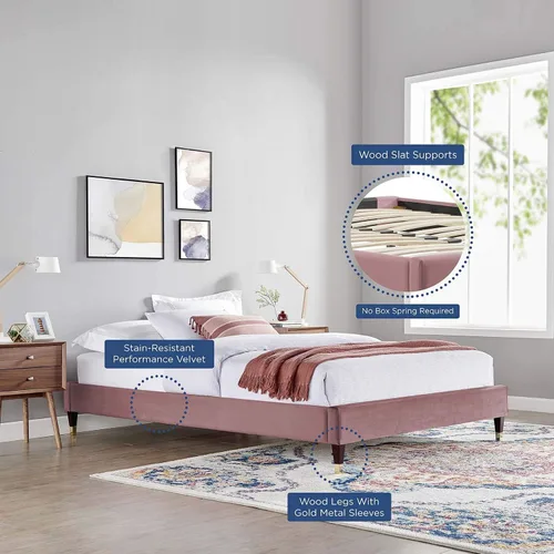 Vista 9 de Modway MOD-6268-DUS Harlow - Marco de cama con plataforma de terciopelo de rendimiento individual, color rosa polvoriento