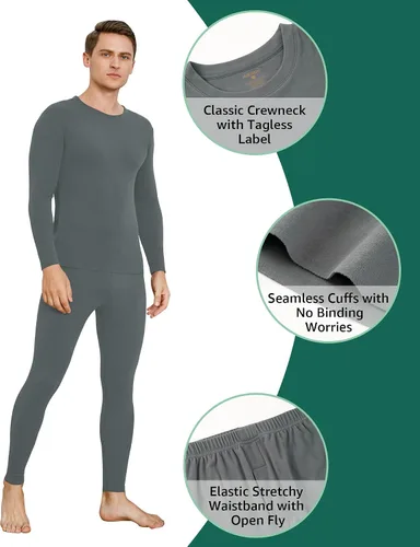 Vista 6 de INNERSY Conjunto de ropa interior térmica para hombre, ligero, capa base, pantalones largos para ejercicio de invierno
