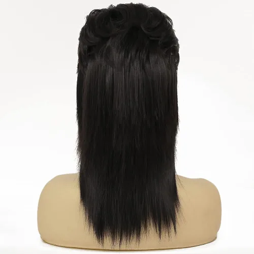 Vista 5 de Swiking Pelucas negras de salmonete para mujer, rizado hasta el hombro, pelo esponjoso de los años 70 y 80, Rocker Party Cosplay Pelucas sintéticas