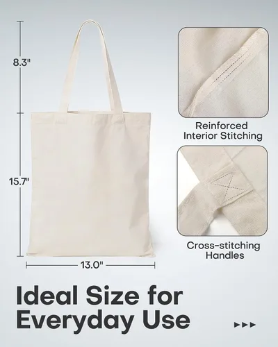 Vista 2 de HOTOR - Bolsa de lona, paquete de 12 bolsas reutilizables para comestibles Beige