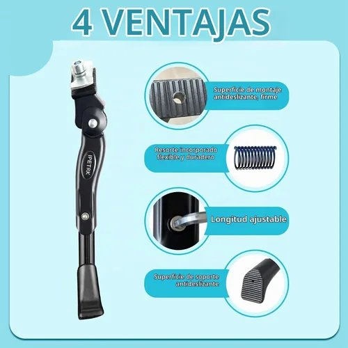 Vista 4 de Kickstand para niños bicicleta para 16, 18, 20 pulgadas, ajustable, plegable, montaje central, bicicletas para niños, aleación de aluminio negro