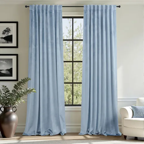 Vista 16 de Cortinas de terciopelo opacas para oscurecer la habitación de 63 pulgadas de largo para sala de estar, comedor, 2 paneles, privacidad pesada