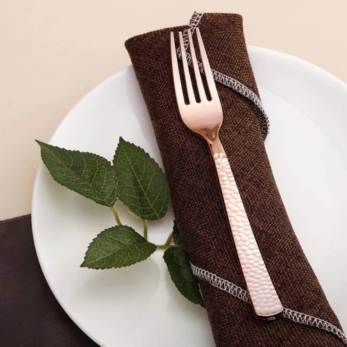 Vista 10 de Efavormart - Juego de 24 tenedores desechables de plástico color oro rosa, cubiertos resistentes de 7 pulgadas con elegante diseño martillado