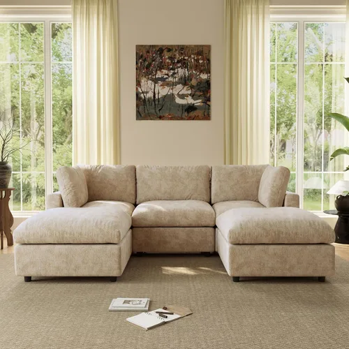 Vista 23 de Sofá modular de nube seccional, moderno sofá en forma de L con otomana, 100 pulgadas, 3 plazas de felpilla para asiento profundo para sala de estar