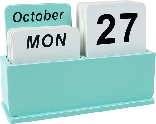 Vista 11 de Calendario Perpetuo de Bloques de Madera para Escritorio, Calendario Diario de Escritorio de Pie y Voltear con Gran Pantalla, Accesorios