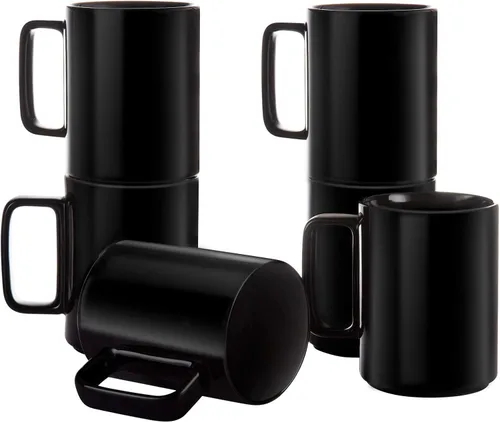 Vista 6 de E-liu Tazas de té de porcelana grandes, 6 blancas y 6 negras