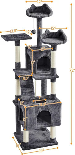 Vista 3 de Topeakmart Árbol de gato de 72 pulgadas para gatos de interior, torre de escalada de varios niveles con postes rascadores, 3 perchas, centro