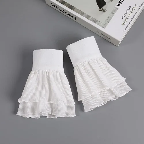 Vista 4 de Elegtiskas Puños de muñeca desmontables, camisa desmontable con cuerno, puños falsos para mujeres y niñas, Blanco