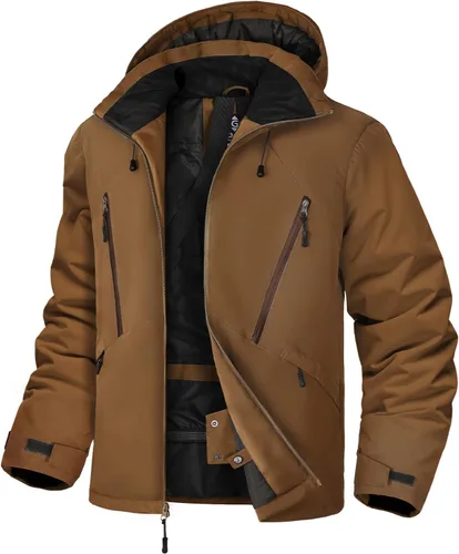 Vista 9 de GEMYSE Chaqueta de esquí para hombre, abrigo de nieve de invierno, impermeable, con capucha, aislante, resistente al viento, parka con múltiples