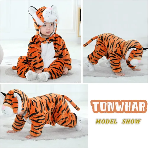 Vista 4 de TONWHAR Disfraz unisex de animal para bebé, mameluco con capucha de invierno para niños y niños pequeños