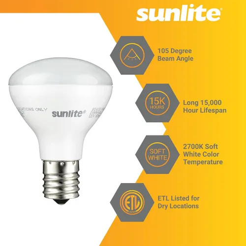 Vista 3 de Sunlite Mini bombillas LED R14, 4 vatios (equivalente a 25 W), 280 lúmenes, base intermedia (E17), regulable, certificación ETL, blanco suave