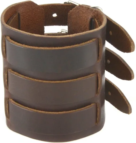 Vista 5 de HZMAN Brazalete ancho de cuero para hombre con triple correa de guantelete con hebilla de sujeción
