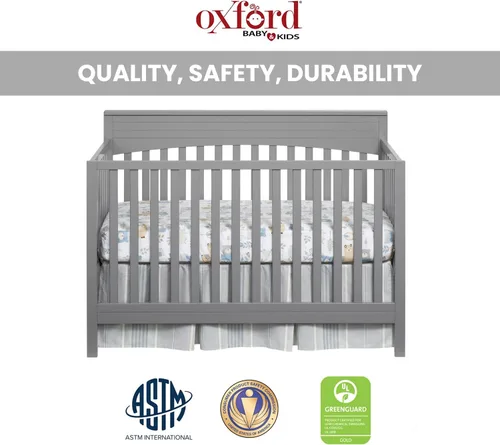 Vista 3 de Oxford Baby Harper - Cuna convertible 4 en 1, gris paloma, certificado GreenGuard Gold Gris (Dove Gray)