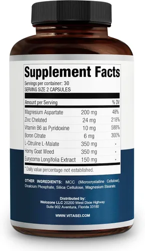 Vista 2 de VITASEI Testronix Suplemento muscular y de rendimiento - 60 cápsulas (paquete de 1) Formulated with Vitamin B6, Megnesium, Boron Citrate, Eurycoma