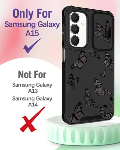 Vista 2 de Funermei Funda para teléfono Samsung Galaxy A15 5G - [2 en 1] Funda para teléfono de mujeres lindas chicas, diseño femenino de mariposa negra