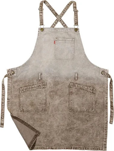 Vista 12 de Delantal de Chef de Mezclilla para Mujeres con Bolsillos, Delantal de Cocina de Camarera de Jean para Hombres para Cocinar Jardinería Pintura