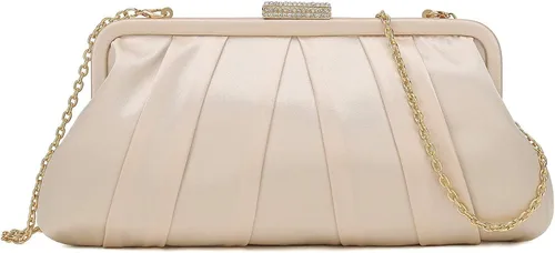 Vista 2 de CHARMING TAILOR Bolso de mano clásico de satén plisado con diamantes para bodas bailes eventos de corbata negra