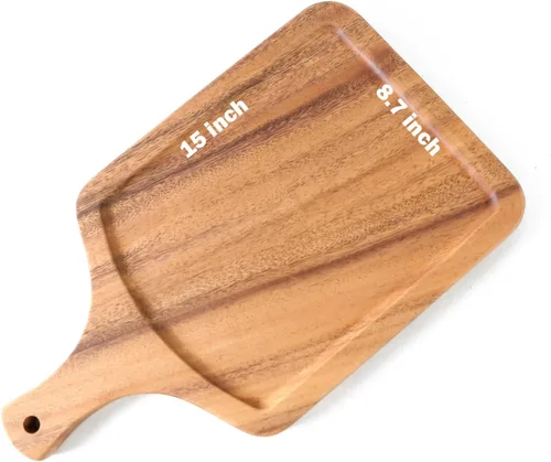 Vista 2 de Tabla de quesos de madera prémium con mango cuadrado de 15 pulgadas, tabla de cortar de madera de nogal 100% natural, accesorio de cocina duradero