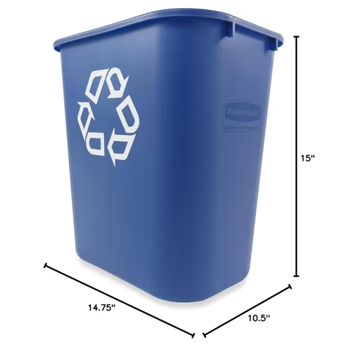 Vista 5 de Rubbermaid Commercial Products Papelera de Reciclaje de Escritorio, 7 Galones/28 Cuartos, Símbolo de Reciclaje Azul, Plástico