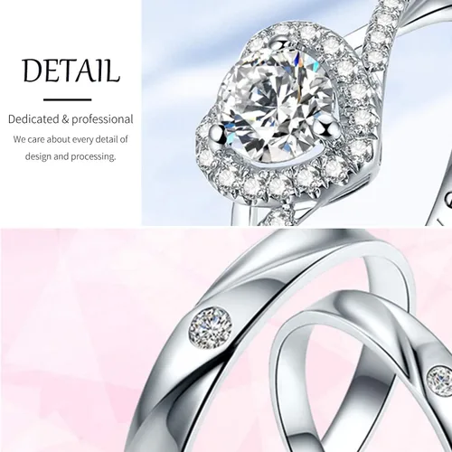 Vista 5 de Sunamy Endless Love - Juego de anillos de pareja a juego para él y ella, diseño de corazón romántico de plata S925, anillo de compromiso