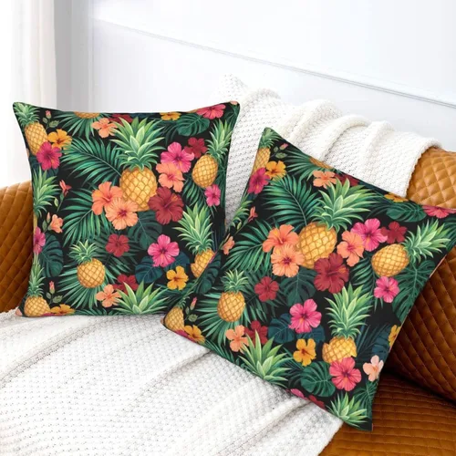 Vista 7 de Perinsto Hawaii - Juego de 2 fundas de almohada decorativas con diseño de hojas de palmera tropicales, flores de hibisco, fundas de cojín suaves