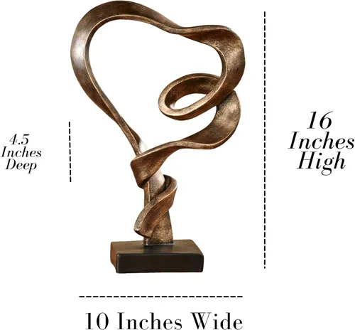 Vista 3 de Touch of Class Lifes - Escultura de mesa de viaje, oro antiguo Love Statue, Resin Abstract Heart Design, Ribbon-Like Representation, Modern Decor