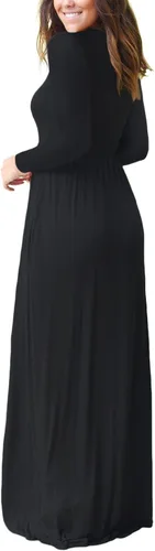 Vista 3 de Dearcase - Vestidos largos de manga larga para mujeres, sueltos, lisos, con bolsillos, vestidos casuales