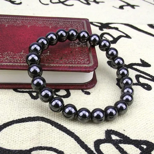 Vista 2 de Pulseras de cuentas para mujer Pulsera de piedra magnética redonda negra de moda unisex para el cuidado de la salud