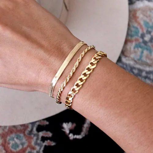 Vista 3 de MIDEEO - Pulseras chapadas en oro para mujer, juego de delgadas pulseras de cadena para combinar, de espiga, trenzada, de circonita cúbica