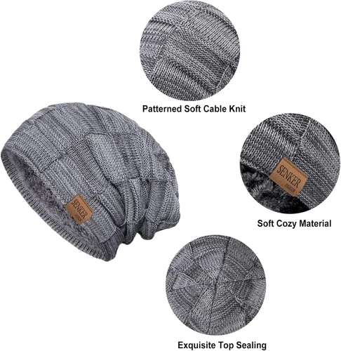 Vista 4 de 2 Pack Slouchy Beanie Winter Hats for Men and Women, Thick Warm Oversized Knit Cap
