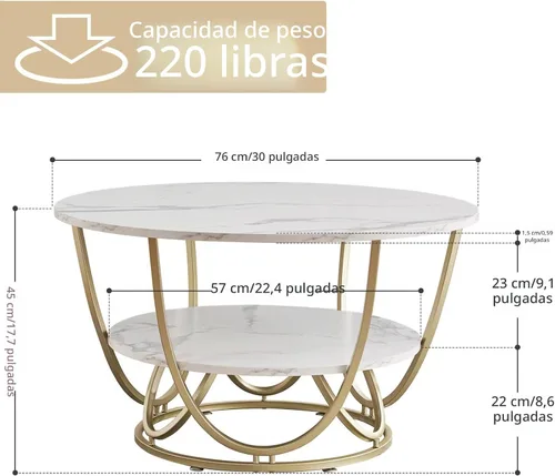 Vista 2 de Elephance - Mesa auxiliar redonda con almacenamiento, mesa de café moderna de 30 pulgadas para sala de estar, mesa de café con superficie de madera