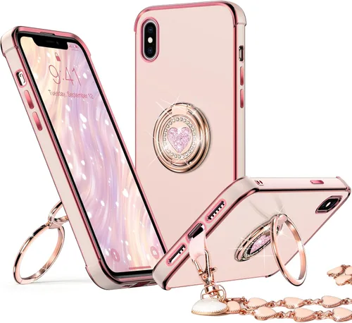 Vista 29 de XYZ para Funda de iPhone Xs Max con Soporte, Funda de Teléfono con Doble Soporte de Anillo, Funda de Amor-Corazón Linda de Lujo con Brillantina