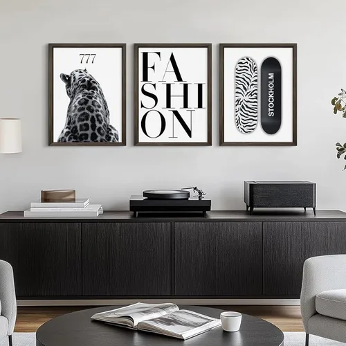 Vista 5 de Arte de pared de leopardo de moda, decoración de pared de guepardo blanco y negro, pósteres de lienzo estéticos de moda, impresiones de estocolmo