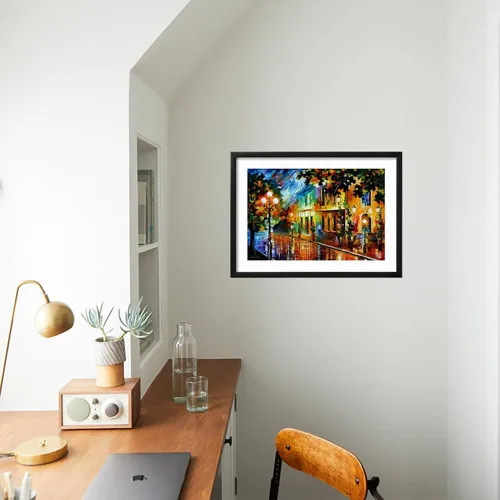 Vista 3 de ART.COM Arte enmarcado para pared, diseño de flores nocturnas de Leonid Afremov, decoración escénica, 18 x 12 pulgadas, marco negro con paspartú