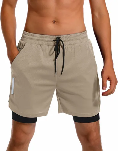 Vista 6 de Milin Naco Pantalones cortos de entrenamiento 2 en 1 para hombre con forro de 7 pulgadas, pantalones cortos de gimnasio para hombres, pantalones