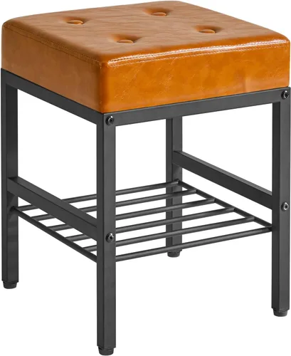 Vista 18 de IBUYKE Taburete de maquillaje rectangular con pies ajustables y espacio de almacenamiento, silla reposapiés, asiento de tocador de PU, multiusos