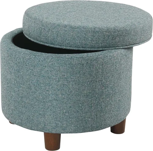 Vista 25 de HomePop Otomana tapizada redonda para almacenamiento Homepop Decoración del hogar Otomana redonda tapizada para reposapiés - Estampado Azul