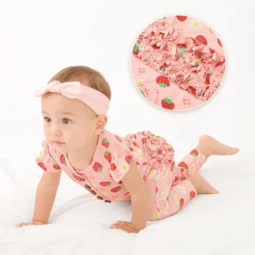 Vista 3 de LITTLE JAMJAMS Mameluco de una pieza para bebé recién nacido con volantes, manga casquillo y botones a presión, sin pies, ultra suave, 0-36 meses