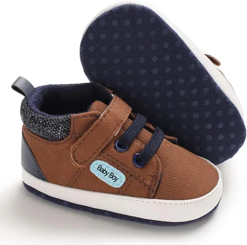 Vista 2 de Sekantrol Zapatos de cuna para recién nacidos, para niños y niñas, suela de goma suave, zapatos para bebés, zapatos deportivos de moda de caña alta