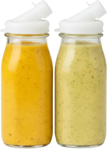 Vista 7 de kitchentoolz Botella coctelera de aderezo de ensalada, recipiente dispensador de aderezo de ensalada de vidrio de 12 onzas con boquilla de silicona