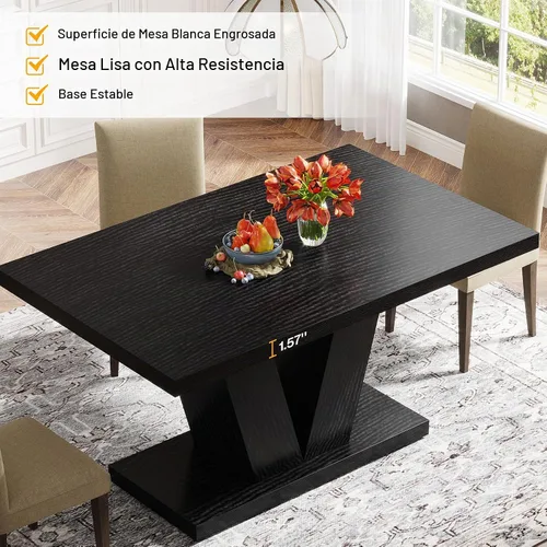 Vista 7 de Tribesigns Mesa de comedor de 47 pulgadas para 4, mesa de comedor de cocina negra con pedestal resistente, mesa de comedor de madera de granja