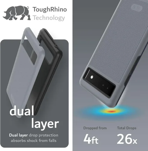 Vista 3 de TUDIA MergeGrip [grado militar] Funda protectora para Google Pixel 6a (2022), [probada en caídas], de doble capa, a prueba de golpes, delgada, Gris