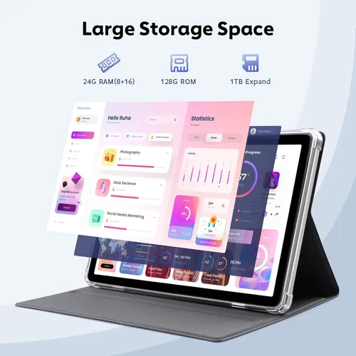 Vista 4 de Tablets Clearance 2026, mini portátil con teclado, portátil barato pequeño 2 en 1 Android tablet, 10 pulgadas 24GB RAM+128GB ROM, Octa-Core 6000mAh
