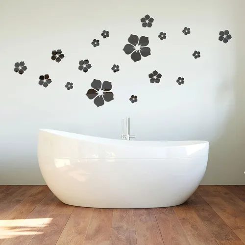 Vista 5 de Philbinden Adhesivos de pared de espejo acrílico, diseño floral, autoadhesivas, decoración de pared, espejo extraíble, flor 3D, calcomanía de pared