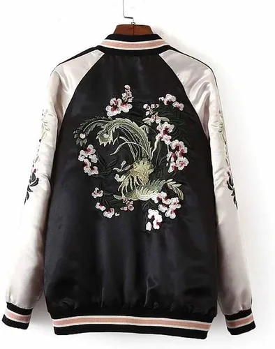 Vista 2 de Viport Chaqueta Bomber Reversible Bordada Floral Phoenix Mujer Negro Rojo