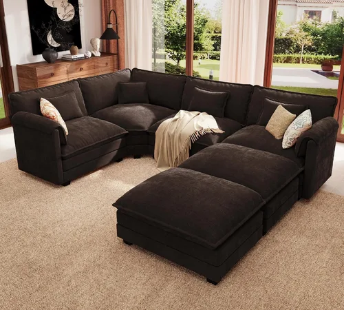 Vista 62 de ELUCHANG Sofá Seccional Modular en Forma de L de 113 pulgadas, cómodo sofá nube de 4 asientos con otomana móvil, sofá de asiento profundo para sala