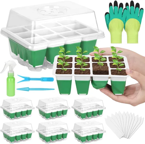 Vista 8 de Bandeja de inicio de semillas reutilizable, paquete de 4 unidades de silicona para iniciar semillas de plantas con cúpula y tapa ajustables