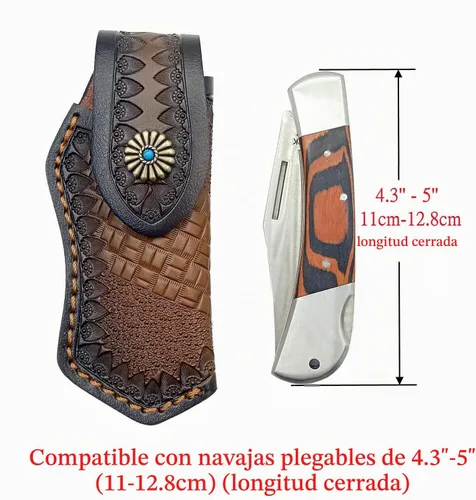 Vista 2 de Funda plegable de cuero de 5 pulgadas para cuchillos Buck 110, funda para cuchillos, fundas para cuchillos (marrón oscuro)