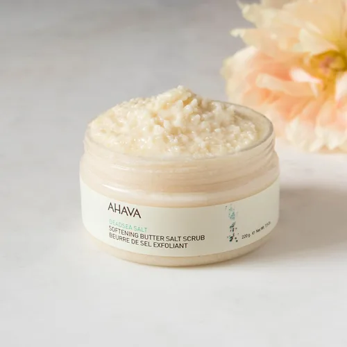 Vista 5 de AHAVA Exfoliante de sal de mantequilla suavizante de sal del mar muerto, exfoliante corporal rico y mantecoso para una piel suave y radiante